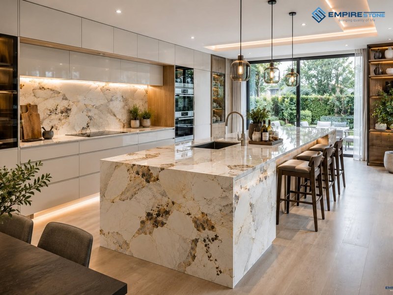 Đá ốp bàn bếp: Hạng mục, quy cách và quy trình từ đo đạc đến lắp đặt đá ốp bàn bếp