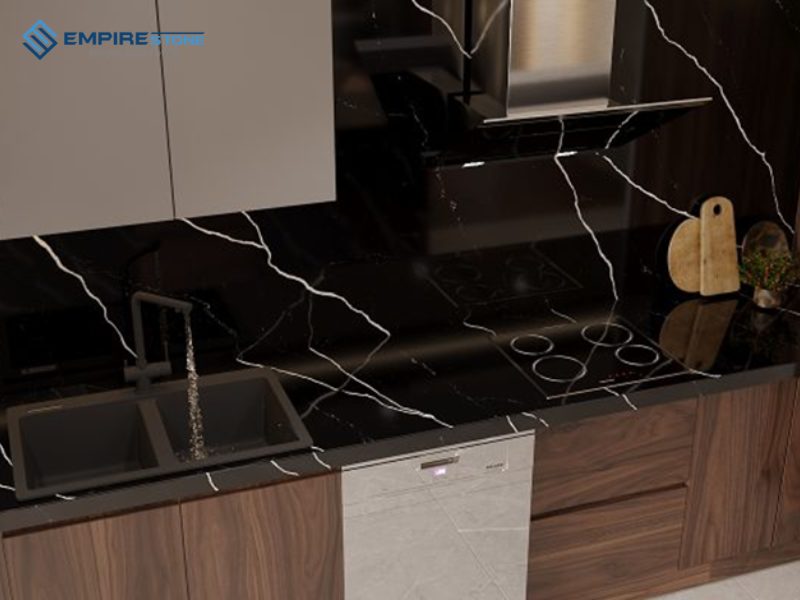 đá nhân tạo gốc thạch anh PQ120 – NERO MARQUINA 