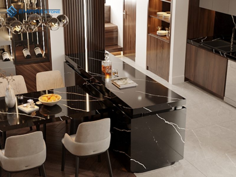 đá nhân tạo gốc thạch anh PQ120 – NERO MARQUINA 