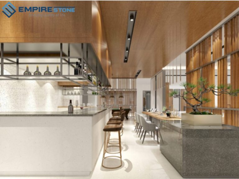 Kinh nghiệm chọn và thi công đá nhân tạo gốc thạch anh ốp mặt quầy bar đẹp, bền và tiết kiệm