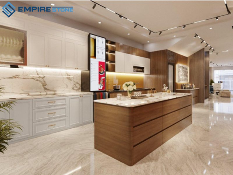 đá nhân tạo gốc thạch anh ốp showroom nội thất