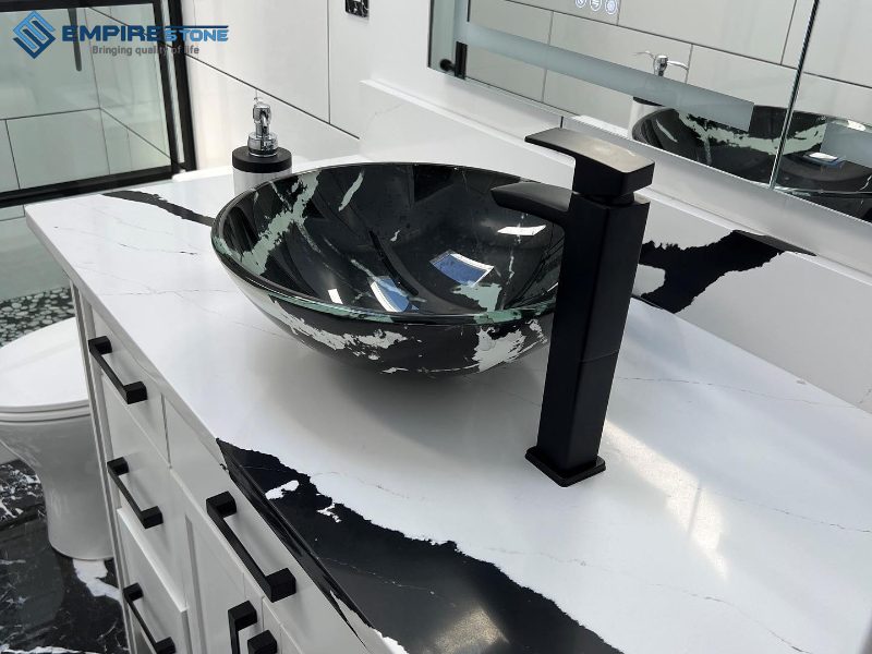 Thi công lavabo đá nhân tạo thạch anh bền, đẹp, sang trọng thi công lavabo đá nhân tạo thạch anh