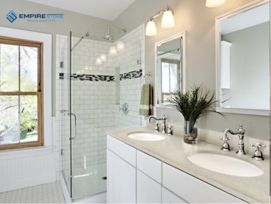 đá thạch anh ốp sàn phòng tắm