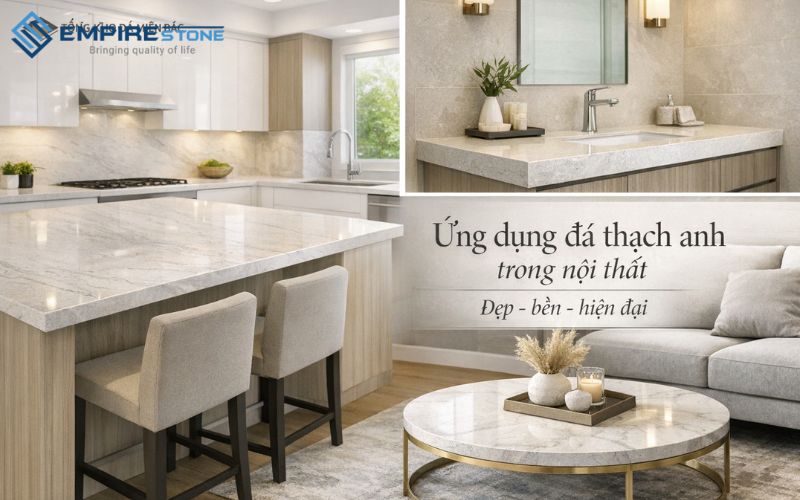 Ứng dụng đá thạch anh trong nội thất đẹp, bền và hiện đại ứng dụng đá thạch anh trong nội thất